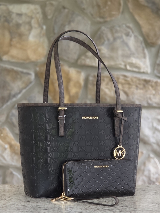 Michael Kors Handbags - Michael Kors Jet Set Medium Black Tote SET